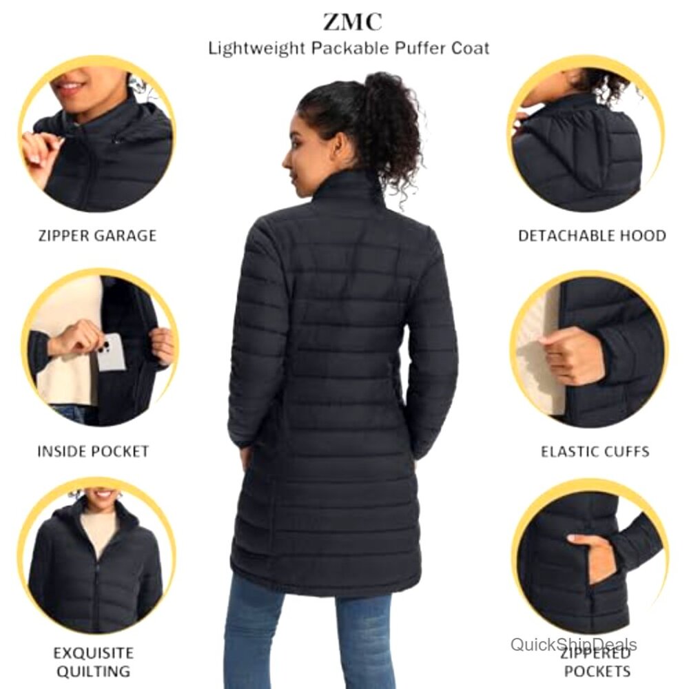 Lightweight Packable Puffer Coat with Detachable … - image 3